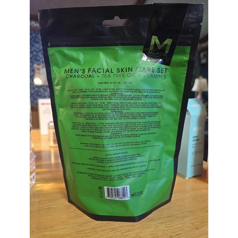 M Black Mens Facial Skin Care Gift Set Charcoal & Tea Tree